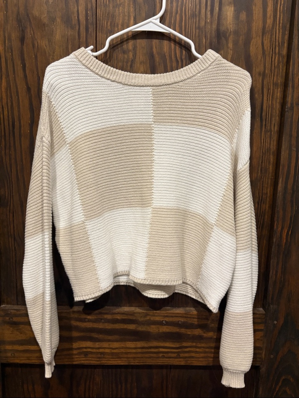 moon & madison Cream and Tan Block Knit Crewneck Sweater